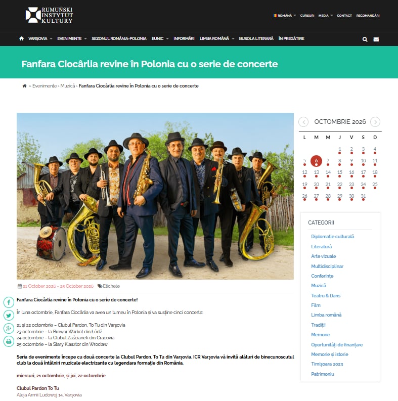 Rumuński Instytut Kultury w Warszawie obejmuje patronatem 2 Nights with Fanfare Ciocărlia